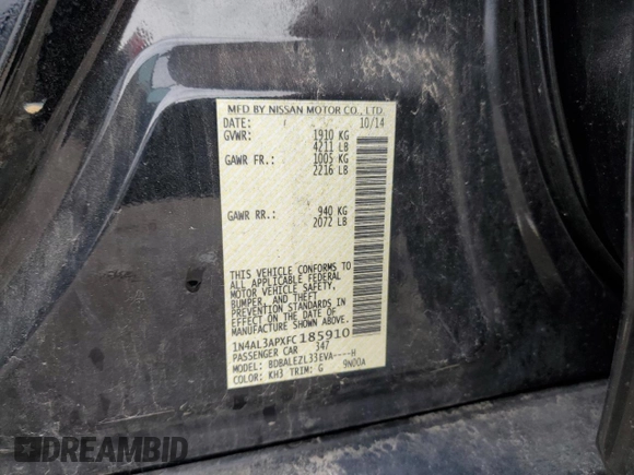 2015 Nissan Altima 2.5 with VIN 1N4AL3APXFC185910, listed as a Copart auction lot 65138715 with 133,749 mi miles and Clean title. Bid and sale history available at DreamBid. Image 12.