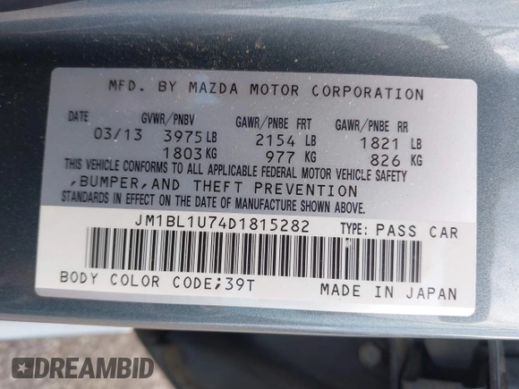 2013 Mazda 3 i Sport with VIN JM1BL1U74D1815282, listed as a IAAI auction lot 42061181 with 97,193 mi miles and . Bid and sale history available at DreamBid. Image 9.
