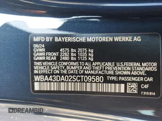 2025 BMW 4 Series 430i with VIN WBA43DA02SCT09580, listed as a Copart auction lot 61768505 with 3,051 mi miles and Salvage title. Bid and sale history available at DreamBid. Image 12.