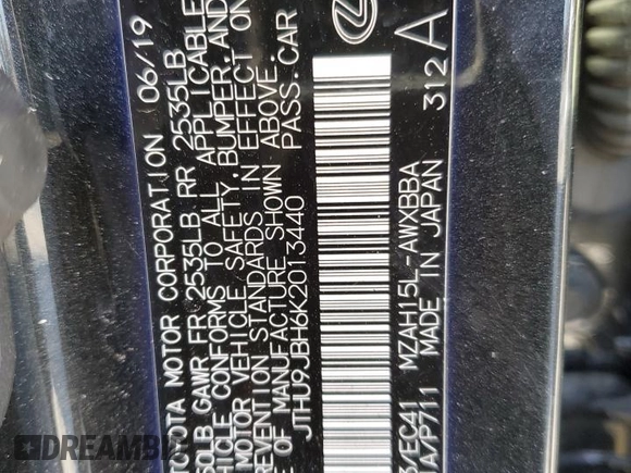 2019 Lexus UX 250h with VIN JTHU9JBH6K2013440, listed as a Copart auction lot 48181415 with 103,788 mi miles and Salvage title. Bid and sale history available at DreamBid. Image 12.