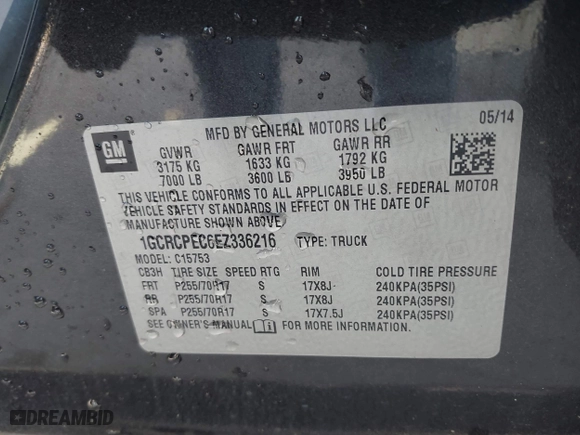 2014 Chevrolet Silverado 1500 Work Truck with VIN 1GCRCPEC6EZ336216, listed as a IAAI auction lot 41728185 with 122,696 mi miles. Bid and sale history available at carsss.com. Image 9.
