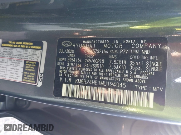 2021 Hyundai Palisade SEL z VIN KM8R24HE1MU194945, wystawiony jako IAAI lot #41987070 z przebiegiem 77 331 mil mil oraz . Historia ofert i sprzedaży dostępna na DreamBid. Obrazek 9.