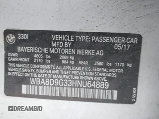 2017 BMW 3 Series 330i xDrive with VIN WBA8D9G33HNU64889, listed as a IAAI auction lot 41626253 with 66,520 mi miles. Bid and sale history available at carsss.com. Image 9.