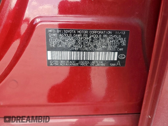 2014 Lexus IS 250 with VIN JTHBF1D28E5021485, listed as a Copart auction lot 61985045 with 117,815 mi miles and Salvage title. Bid and sale history available at DreamBid. Image 12.