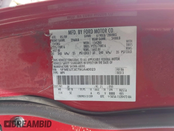 2009 Ford Explorer XLT с VIN 1FMEU73E79UA40023, выставлен на аукционе IAAI как лот 42413987 с пробегом 140 678 миль миль и . История ставок и продаж доступна на DreamBid. Изображение 9.