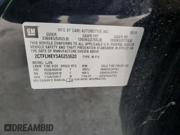 2010 GMC Terrain SLT-2 with VIN 2CTFLHEY5A6253620, listed as a Copart auction lot 45490945 with 179,159 mi miles and Salvage Title. Bid and sale history available at carsss.com. Image 13.
