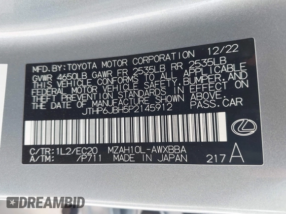 2023 Lexus UX 250h Premium z VIN JTHP6JBH5P2145912, wystawiony jako IAAI lot #42401353 z przebiegiem 14 252 mil mil oraz . Historia ofert i sprzedaży dostępna na DreamBid. Obrazek 9.