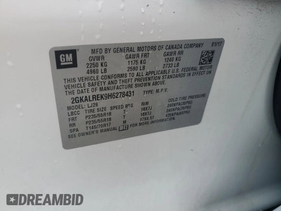 2017 GMC Terrain Denali z VIN 2GKALREK9H6278431, wystawiony jako Copart lot #72259544 z przebiegiem Nie podano mil oraz Szkoda całkowita • Salvage title. Historia ofert i sprzedaży dostępna na DreamBid. Obrazek 15.