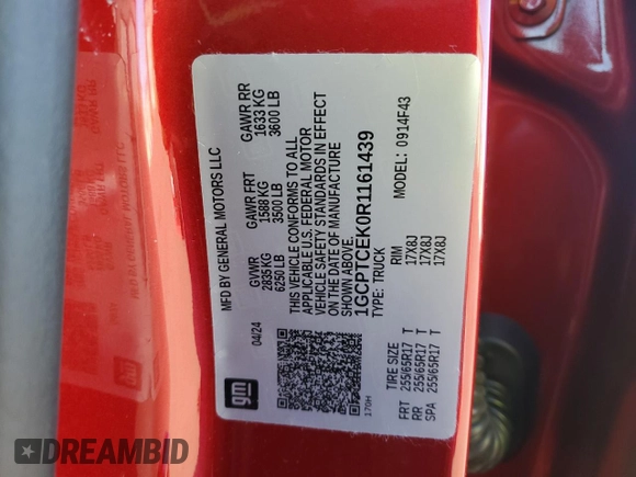 2024 Chevrolet Colorado 4WD LT z VIN 1GCPTCEK0R1161439, wystawiony jako Copart lot #46955615 z przebiegiem Nie podano mil oraz Szkoda całkowita • Salvage title. Historia ofert i sprzedaży dostępna na DreamBid. Obrazek 13.