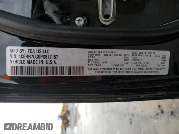 2023 Ram 1500 SLT z VIN 1C6RR7LG0PS517187, wystawiony jako Copart lot #49781655 z przebiegiem 47 774 mil mil oraz Nie do naprawy • Non repairable. Historia ofert i sprzedaży dostępna na DreamBid. Obrazek 13.
