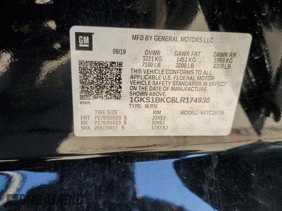 2020 GMC Yukon SLT with VIN 1GKS1BKC6LR174930, listed as a Copart auction lot 41488275 with Not Provided miles and Salvage Title. Bid and sale history available at DreamBid. Image 13.
