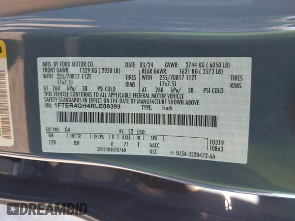 2024 Ford Ranger XLT with VIN 1FTER4GH4RLE09399, listed as a IAAI auction lot 41192842 with 11,050 mi miles. Bid and sale history available at carsss.com. Image 9.