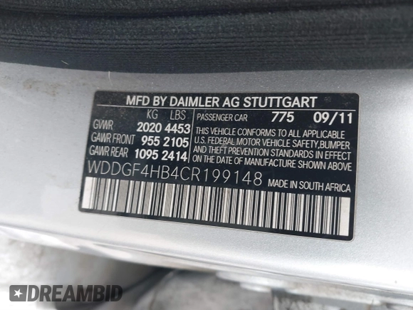 2012 Mercedes-Benz C-Class C 250 Sport with VIN WDDGF4HB4CR199148, listed as a IAAI auction lot 41891233 with 1 mi miles. Bid and sale history available at carsss.com. Image 9.