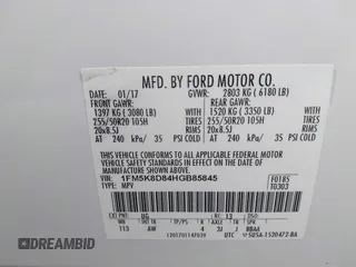 2017 Ford Explorer XLT z VIN 1FM5K8D84HGB85845, wystawiony jako IAAI lot #42342199 z przebiegiem 86 378 mil mil oraz . Historia ofert i sprzedaży dostępna na DreamBid. Obrazek 9.