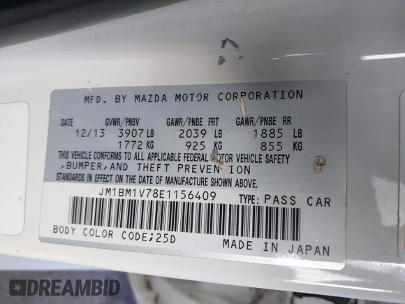 2014 Mazda 3 i Touring with VIN JM1BM1V78E1156409, listed as a IAAI auction lot 42039966 with 123,601 mi miles and . Bid and sale history available at DreamBid. Image 9.