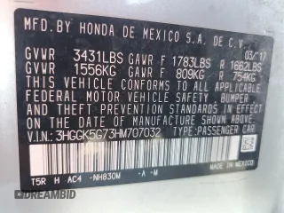 2017 Honda Fit EX with VIN 3HGGK5G73HM707032, listed as a Copart auction lot 58048025 with 68,504 mi miles and Salvage title. Bid and sale history available at DreamBid. Image 13.