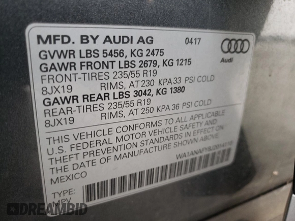 2018 Audi Q5 Premium with VIN WA1ANAFY8J2014110, listed as a Copart auction lot 63578382 with 34,216 mi miles. Bid and sale history available at carsss.com. Image 10.