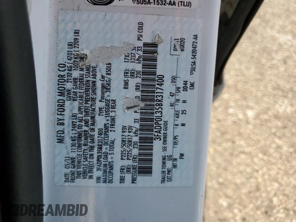 2011 Ford Fusion Hybrid с VIN 3FADP0L35BR317400, выставлен на аукционе Copart как лот 60225545 с пробегом 118 370 миль миль и Списание • Salvage title. История ставок и продаж доступна на DreamBid. Изображение 12.