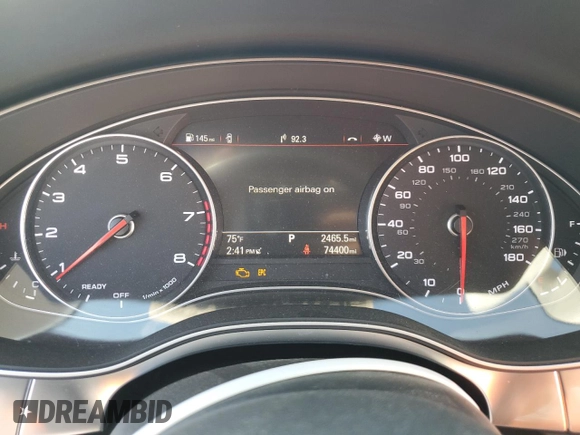 2016 Audi A6 2.0T Premium Plus with VIN WAUGFAFC2GN124981, listed as a Copart auction lot 43656653 with 74,400 mi miles. Bid and sale history available at carsss.com. Image 9.