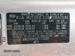 2015 Kia Soul + with VIN KNDJX3A59F7770337, listed as a Copart auction lot 46290595 with 62,434 mi miles and Salvage Title. Bid and sale history available at DreamBid. Image 15.