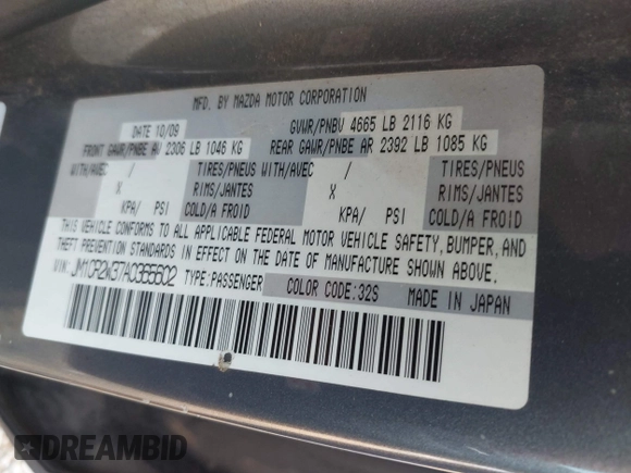 2010 Mazda 5 Sport z VIN JM1CR2W37A0365602, wystawiony jako IAAI lot #42816134 z przebiegiem 154 620 mil mil oraz . Historia ofert i sprzedaży dostępna na DreamBid. Obrazek 9.
