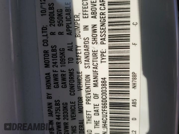 2013 Acura TSX Technology with VIN JH4CU2F66DC003884, listed as a Copart auction lot 83199394 with 98,398 mi miles and Salvage title. Bid and sale history available at DreamBid. Image 12.
