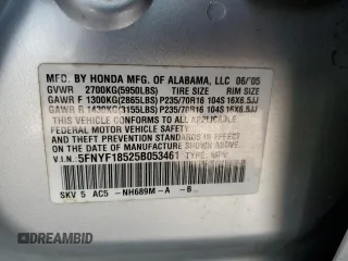 2005 Honda Pilot EX-L with VIN 5FNYF18525B053461, listed as a Copart auction lot 51463315 with 199,458 mi miles and Salvage title. Bid and sale history available at DreamBid. Image 13.