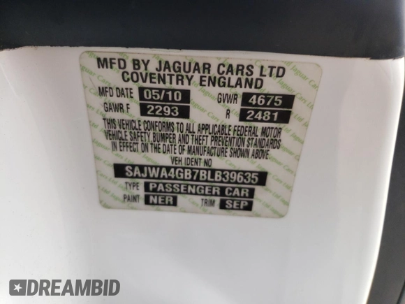 2011 Jaguar XK with VIN SAJWA4GB7BLB39635, listed as a Copart auction lot 42473045 with 36,187 mi miles and Salvage Title. Bid and sale history available at carsss.com. Image 12.
