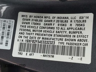 2014 Honda Civic Sedan LX with VIN 19XFB2F54EE032323, listed as a IAAI auction lot 41914357 with 133,223 mi miles. Bid and sale history available at carsss.com. Image 9.