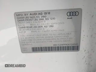 2016 Audi Q5 Premium z VIN WA1C2AFP9GA124543, wystawiony jako IAAI lot #42230182 z przebiegiem 80 722 mil mil oraz . Historia ofert i sprzedaży dostępna na DreamBid. Obrazek 9.