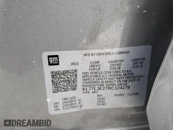 2024 Chevrolet Trax 2RS with VIN KL77LJE27RC124278, listed as a Copart auction lot 44200785 with 6,365 mi miles and Non Repairable. Bid and sale history available at DreamBid. Image 13.