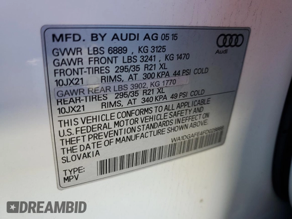 2015 Audi Q7 S line Prestige z VIN WA1DGAFE4FD028868, wystawiony jako Copart lot #42182795 z przebiegiem 127 491 mil mil oraz Szkoda całkowita • Salvage title. Historia ofert i sprzedaży dostępna na DreamBid. Obrazek 14.