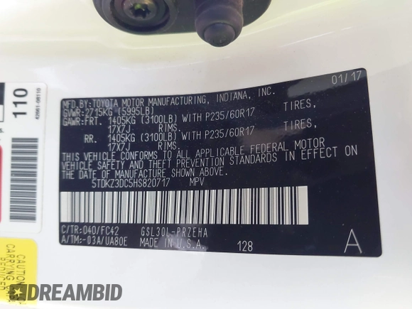 2017 Toyota Sienna LE Auto Access Seat with VIN 5TDKZ3DC5HS820717, listed as a IAAI auction lot 41884712 with 42,592 mi miles. Bid and sale history available at carsss.com. Image 9.