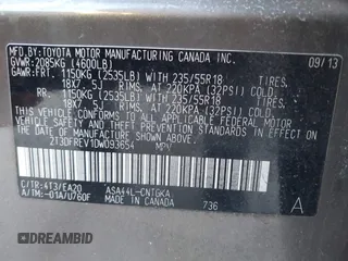 2013 Toyota RAV4 Limited with VIN 2T3DFREV1DW093654, listed as a IAAI auction lot 41711079 with 122,995 mi miles. Bid and sale history available at carsss.com. Image 9.