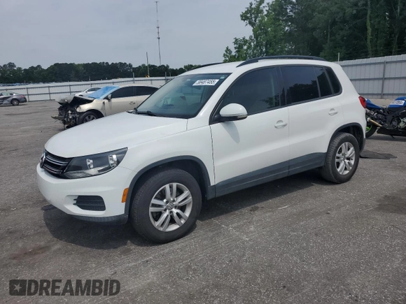 2017 Volkswagen Tiguan S with VIN WVGAV7AX7HK017576, listed as a Copart auction lot 58487455 with 100,034 mi miles and Salvage title. Bid and sale history available at DreamBid. Image 1.