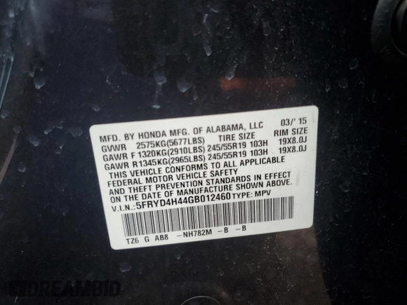 2016 Acura MDX w/Tech with VIN 5FRYD4H44GB012460, listed as a Copart auction lot 51303435 with 91,794 mi miles and Salvage Title. Bid and sale history available at carsss.com. Image 15.