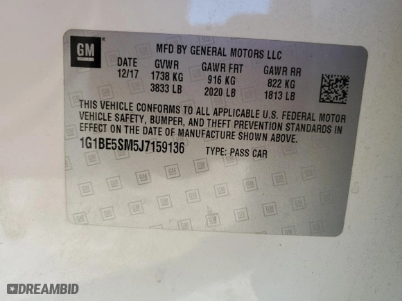 2018 Chevrolet Cruze LT with VIN 1G1BE5SM5J7159136, listed as a Copart auction lot 46304265 with 0 mi miles and Salvage Title. Bid and sale history available at carsss.com. Image 13.