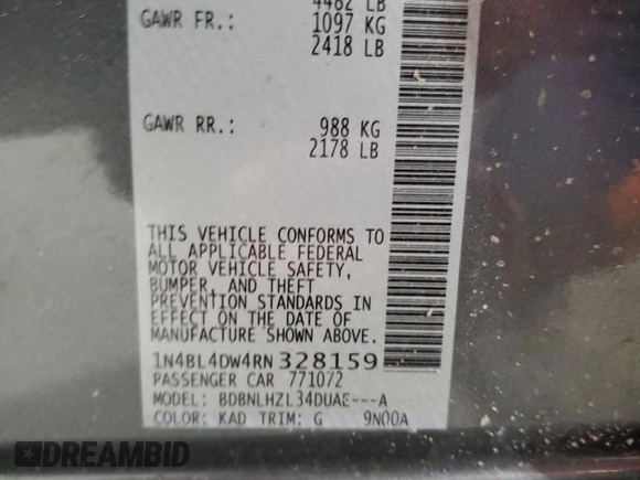 2024 Nissan Altima 2.5 SV with VIN 1N4BL4DW4RN328159, listed as a Copart auction lot 52322415 with 30,534 mi miles and Salvage Title. Bid and sale history available at carsss.com. Image 13.
