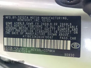 2004 Toyota Camry LE with VIN 4T1BE32K34U819587, listed as a IAAI auction lot 41236808 with 181,377 mi miles and . Bid and sale history available at DreamBid. Image 9.