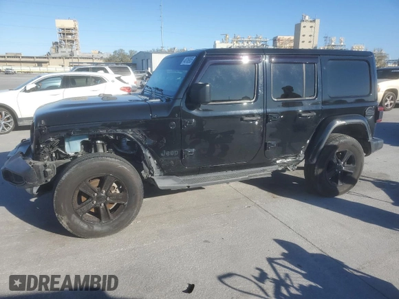 2021 Jeep Wrangler Unlimited Sahara Altitude with VIN 1C4HJXEN3MW659058, listed as a Copart auction lot 48786955 with 88,618 mi miles and Salvage title. Bid and sale history available at DreamBid. Image 1.