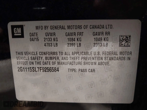 2015 Chevrolet Impala LT with VIN 2G1115SL7F9256584, listed as a IAAI auction lot 42023773 with 270,324 mi miles and . Bid and sale history available at DreamBid. Image 9.
