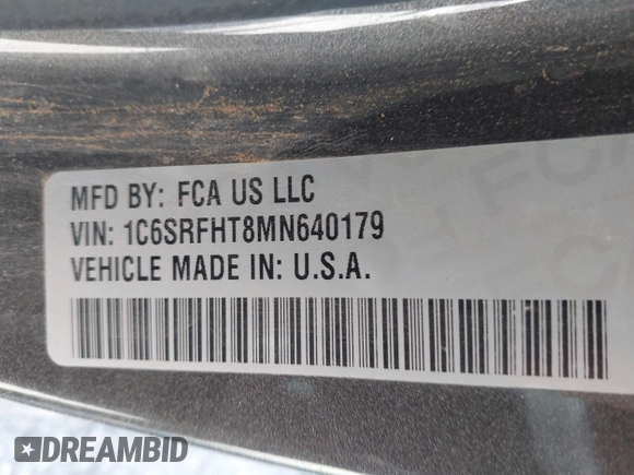 2021 Ram 1500 Limited with VIN 1C6SRFHT8MN640179, listed as a IAAI auction lot 41976594 with 91,756 mi miles and . Bid and sale history available at DreamBid. Image 9.