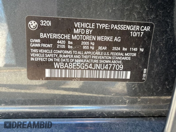 2018 BMW 3 Series 320i xDrive with VIN WBA8E5G54JNU47709, listed as a Copart auction lot 80652534 with 40,647 mi miles and Clean Title. Bid and sale history available at carsss.com. Image 10.