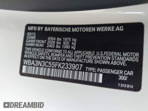 2015 BMW 4 Series 428i z VIN WBA3N3C55FK233907, wystawiony jako IAAI lot #42335053 z przebiegiem 45 000 mil mil oraz . Historia ofert i sprzedaży dostępna na DreamBid. Obrazek 9.