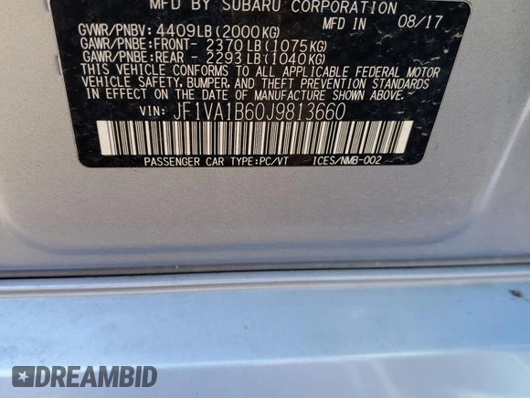 2018 Subaru WRX Premium with VIN JF1VA1B60J9813660, listed as a Copart auction lot 86841134 with 88,456 mi miles and Salvage Title. Bid and sale history available at carsss.com. Image 12.