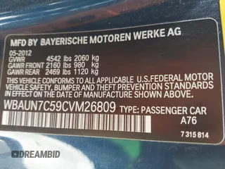 2012 BMW 1 Series 135i with VIN WBAUN7C59CVM26809, listed as a IAAI auction lot 42336904 with 164,247 mi miles and . Bid and sale history available at DreamBid. Image 9.