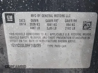 2015 Chevrolet Malibu LT with VIN 1G11C5SL0FF160829, listed as a IAAI auction lot 41999706 with 74,173 mi miles and . Bid and sale history available at DreamBid. Image 9.