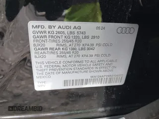 2024 Audi SQ5 Sportback Premium Plus with VIN WA124AFY6R2104522, listed as a IAAI auction lot 40980151 with 2,429 mi miles and . Bid and sale history available at DreamBid. Image 9.