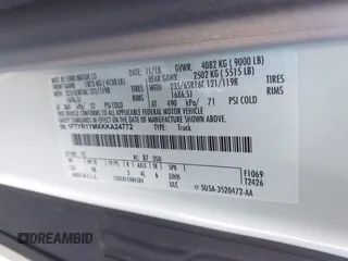 2019 Ford Transit with VIN 1FTYR1YMXKKA24772, listed as a IAAI auction lot 41413935 with 64,482 mi miles and . Bid and sale history available at DreamBid. Image 9.
