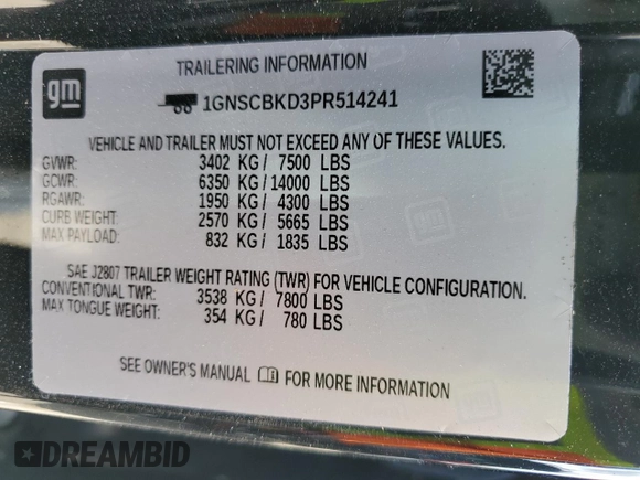 2023 Chevrolet Suburban LS with VIN 1GNSCBKD3PR514241, listed as a Copart auction lot 77243784 with 47,622 mi miles and Non Repairable. Bid and sale history available at DreamBid. Image 13.